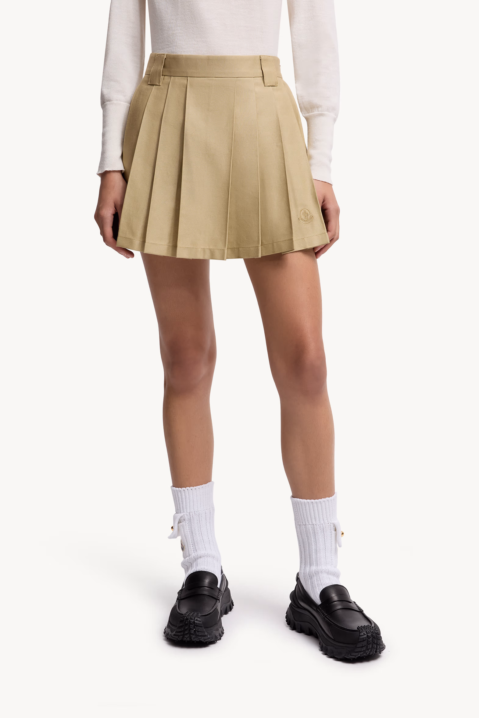 Pleated Cotton Blend Mini Skirt Women Beige Moncler 3
